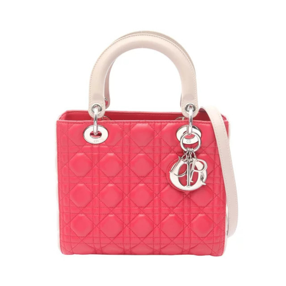 Dior LADY Cannage Handbag Leather Pink Gray